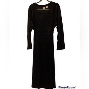 L.L. Bean long sleeve long black velour dress XL